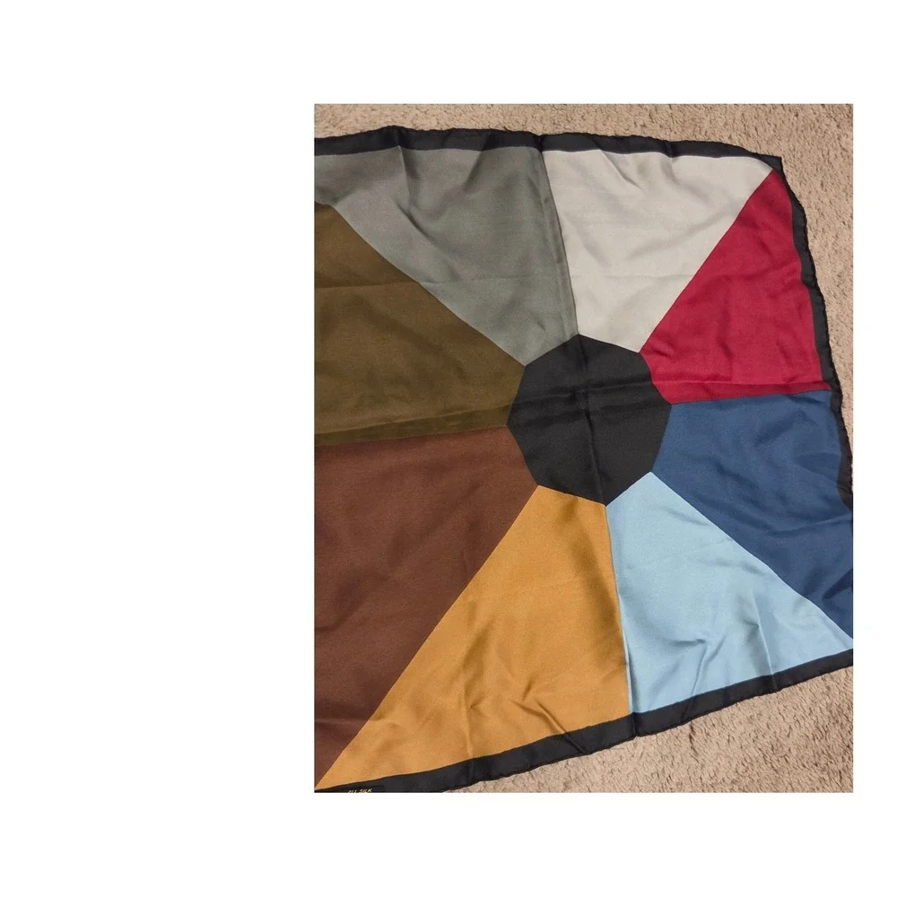 Vintage Ashear 9 Color Silk Scarf Italy Geometric Color Block Hand Rolled 18